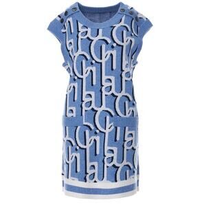 Laurence & Chico Monogram Cashmere Wool Pockets Dress LOGO One size NWT